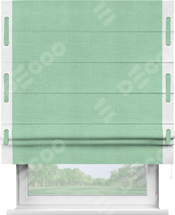 Римская штора «Кортин» с кантом Стрим Дуо (люверсы с пояском), для проема, ткань лён светло-бирюзовый