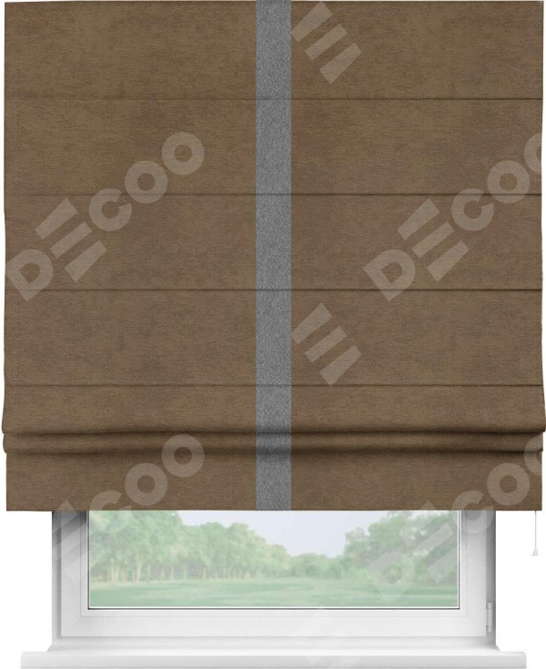 Римская штора «Кортин» с кантом Хайвэй, для проема, ткань софт однотонный бронзовый