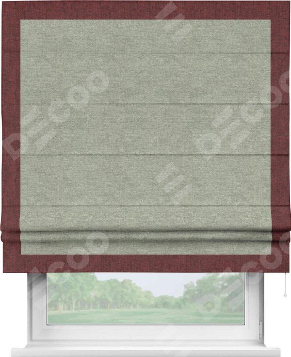 Римская штора «Кортин» с кантом Чесс, для проема, ткань лён кашемир серо-зелёный