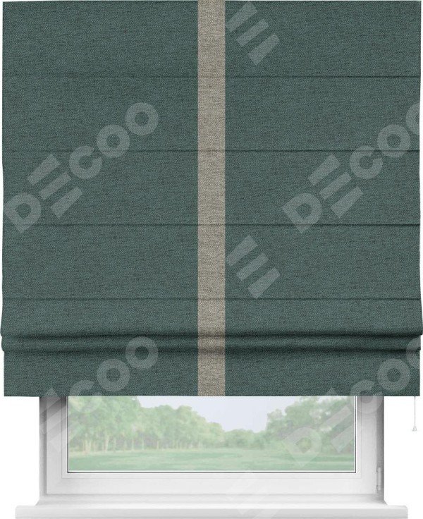 Римская штора «Кортин» с кантом Хайвэй, для проема, ткань стиф димаут сине-зелёный