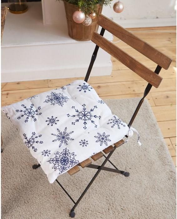 Сидушка на стул "Синие снежинки" 42х42х5 см, 100% хлопок, 164 г/м2