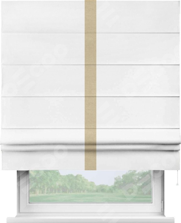 Римская штора «Кортин» с кантом Хайвэй, для проема, ткань вельвет белый