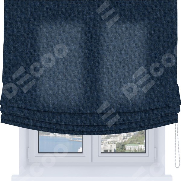 Римская штора Soft с мягкими складками, ткань лён кашемир тёмно-синий